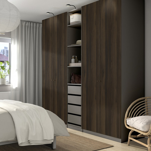 PAX / STORKLINTA Wardrobe combination, dark grey/dark brown stained oak effect, 250x58x236 cm