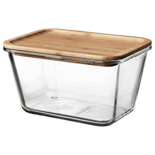 IKEA 365+ Food container with lid, rectangular, glass bamboo, 21x15 cm