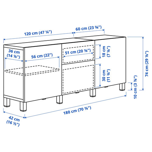 BESTÅ Storage combination with drawers, white, Selsviken high-gloss beige, 180x40x74 cm