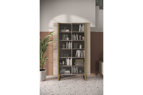 High Cabinet Display Cabinet Verica 120 cm, biscuit oak, gold legs