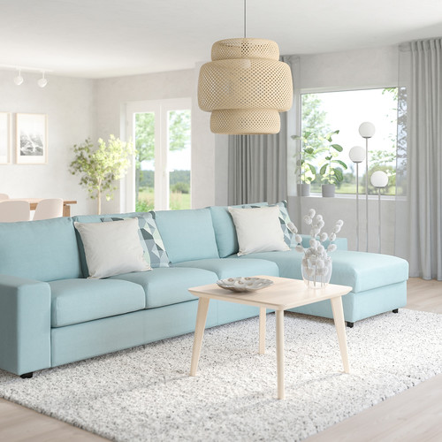 VIMLE 4-seat sofa with chaise longue, with wide armrests/Saxemara light blue