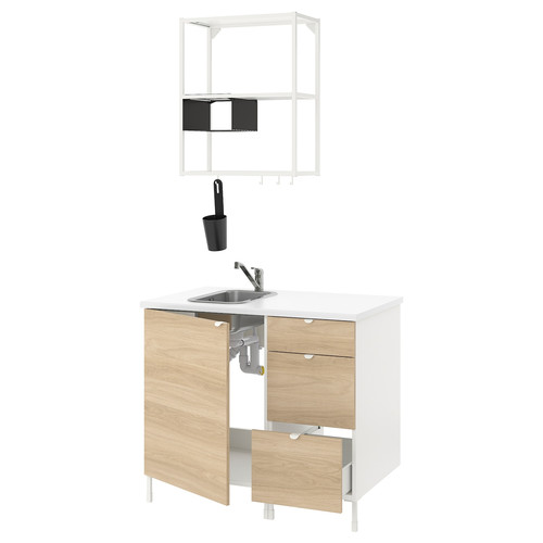 ENHET Kitchen, white, oak effect, 103x63.5x222 cm