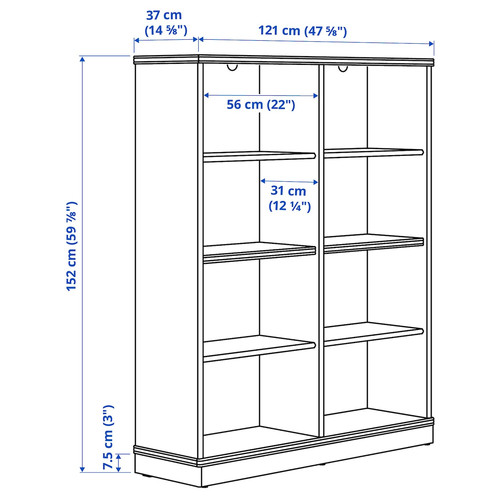 LANESUND Bookcase, grey-brown, 121x37x152cm