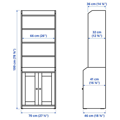 HAUGA High cabinet with 2 doors, grey, 70x199 cm