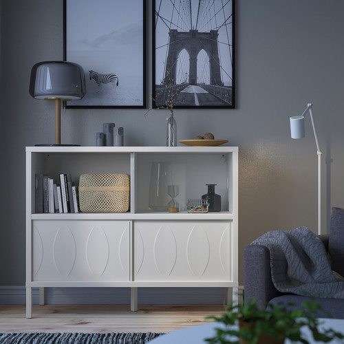 KALKNÄS Cabinet with sliding doors, white, 121x43x98 cm