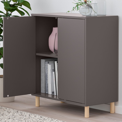 EKET Cabinet combination with legs, dark grey/wood, 70x35x80 cm