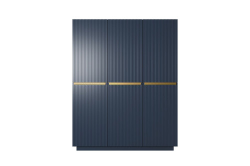 Wardrobe with Drawer Unit Nicole 150 cm, dark blue, gold handles