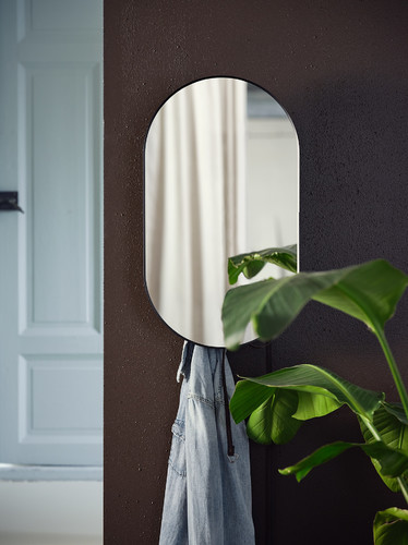 LINDBYN Mirror with storage, black, 40x70 cm