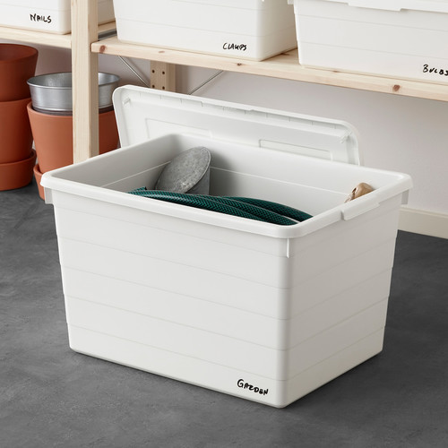 SOCKERBIT Box with lid, white, 38x51x30 cm