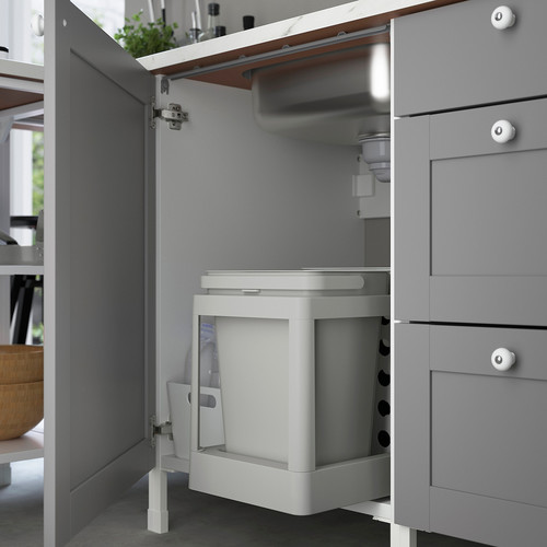 ENHET Kitchen, white, grey frame, 223x63.5x222 cm