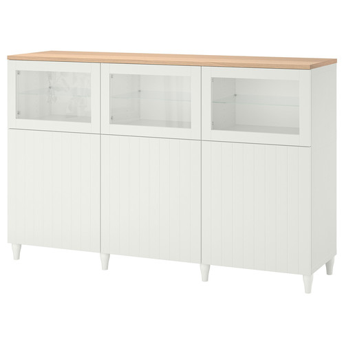 BESTÅ Storage combination with doors, white, Sutterviken/Kabbarp white clear glass, 180x42x114 cm