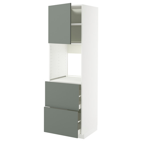 METOD / MAXIMERA Hi cab f ov w dr/2 frnts/2 hi drwrs, white/Nickebo matt grey-green, 60x60x200 cm