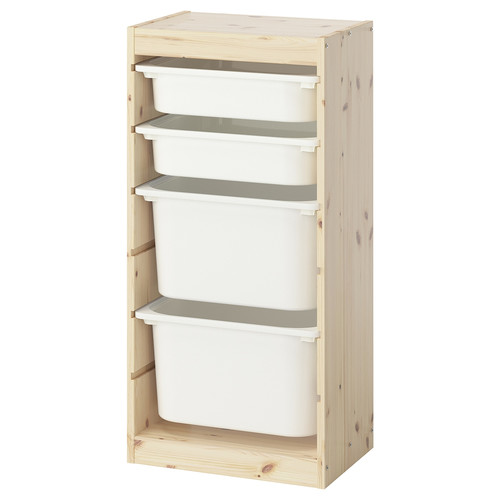 TROFAST Storage combination with boxes, light white stained pine/white, 44x30x91 cm