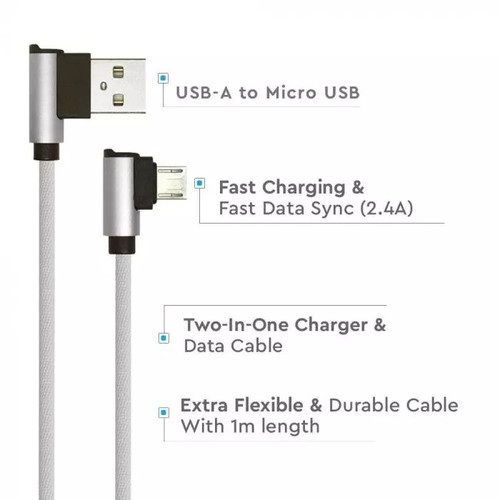 V-TAC Cable microUSB M 1m 2.4A, grey