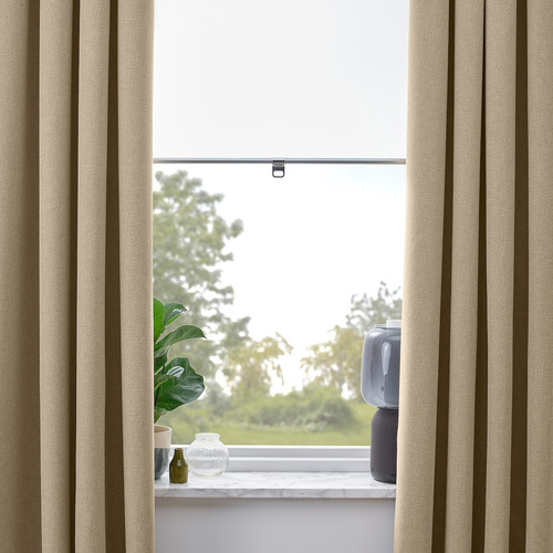 ROSENMANDEL Room darkening curtains, 1 pair, yellow-beige, 135x300 cm