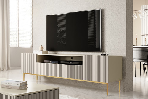 TV Cabinet Nicole 200cm, cashmere, gold legs