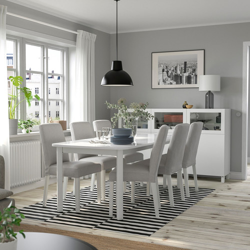 STRANDTORP / BERGMUND Table and 6 chairs, white/Orrsta light grey, 150/205/260 cm