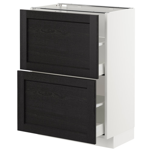 METOD Base cabinet with 2 drawers, white/Lerhyttan black stained, 60x37 cm