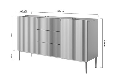 Cabinet with 2 Doors & 3 Drawers Nicole 150 cm, matt white/black legs