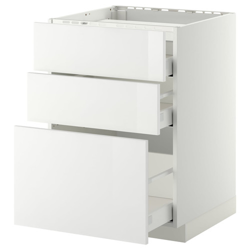 METOD / MAXIMERA Base cab f hob/3 fronts/3 drawers, white, Ringhult white, 60x60 cm