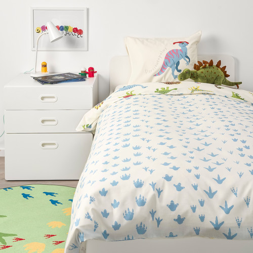 JÄTTELIK Duvet cover and pillowcase, Dinosaurs/white, 150x200/50x60 cm