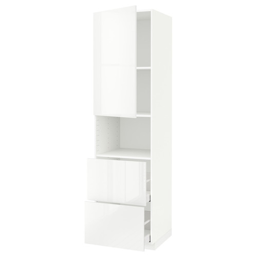 METOD / MAXIMERA Hi cab f micro w door/2 drawers, white/Ringhult white, 60x60x220 cm