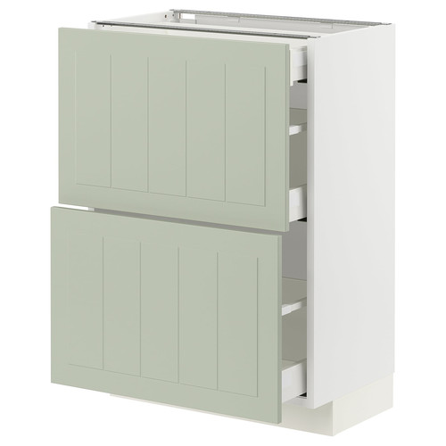 METOD / MAXIMERA Base cab with 2 fronts/3 drawers, white/Stensund light green, 60x37 cm