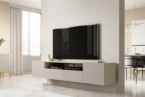 Wall-Mounted TV Cabinet Nicole 200cm, cashmere, matt cashmere