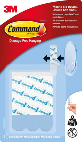 3M Command Transparent Refill Mounting Strips, Pack of 9