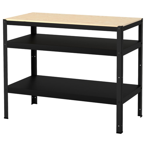 BROR Work bench, black, pine plywood, 110x55 cm