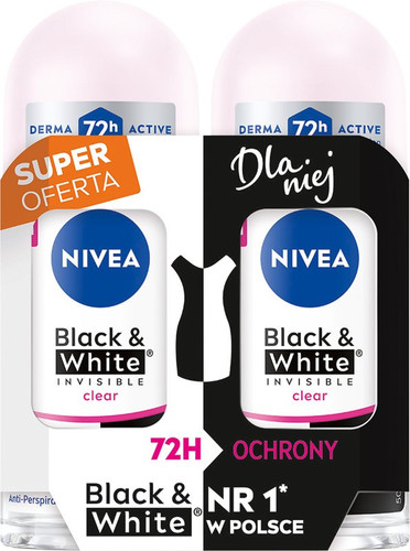 NIVEA Black & White Original 72h Anti-Perspirant Deodorant Roll-On Invisible Clear DUO 2x50ml