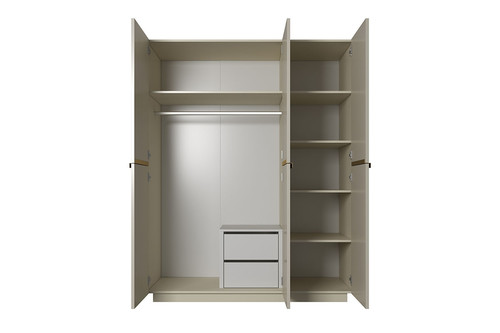 Wardrobe with Drawer Unit Nicole 150 cm, cashmere, gold handles