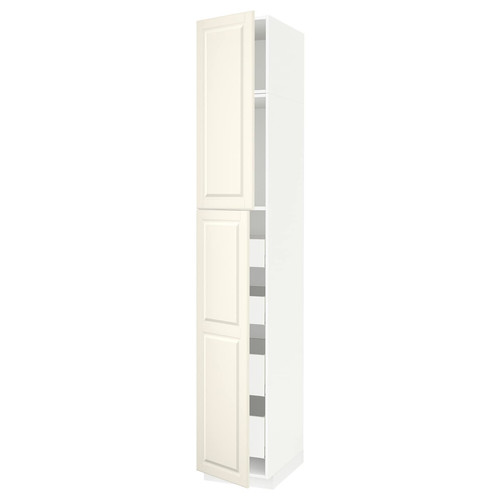 METOD / MAXIMERA Hi cab w 2 doors/4 drawers, white/Bodbyn off-white, 40x60x240 cm