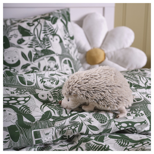 SKOGSDUVA Duvet cover and pillowcase, white green/forest pattern, 150x200/50x60 cm