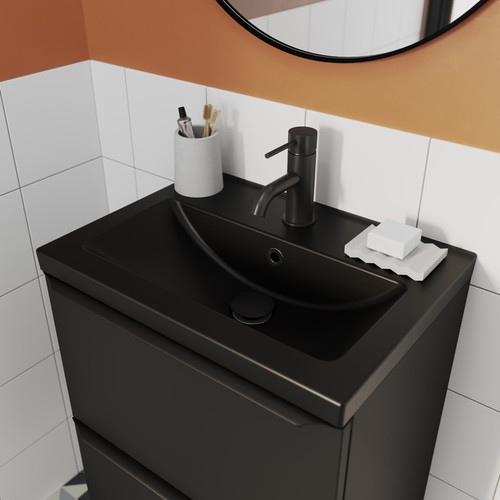 GoodHome Ceramic Wash-basin Nira slim 16 x 38 x 52.8 cm, black