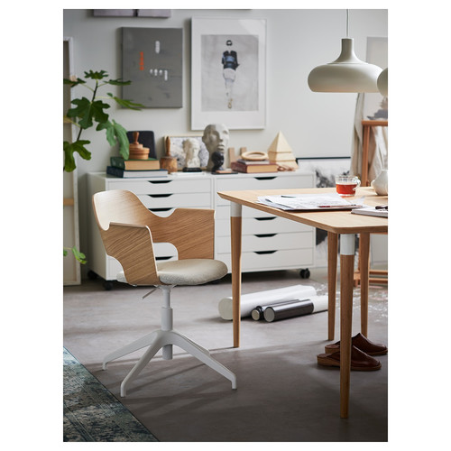 FJÄLLBERGET Conference chair, white stained oak veneer, Gunnared beige light beige