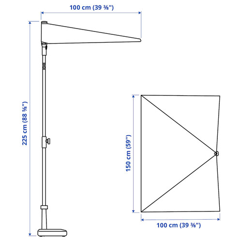 LILLEÖ Parasol, grey, 150x100 cm