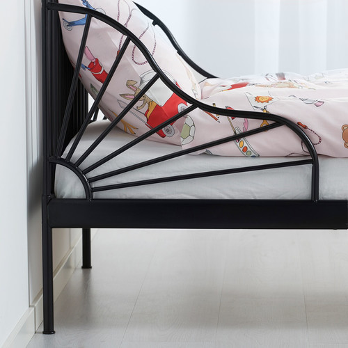 MINNEN Ext bed frame with slatted bed base, black, 80x200 cm