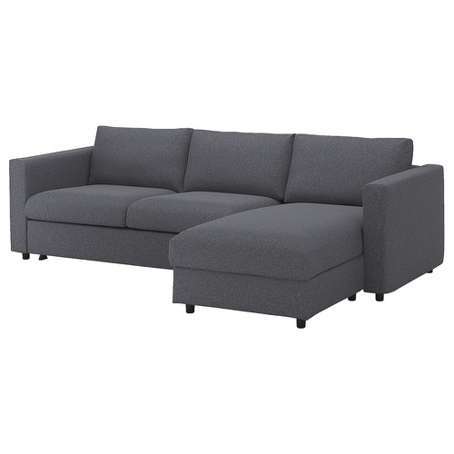 VIMLE Cover 3-seat sofa-bed w chaise lng, Gunnared medium grey