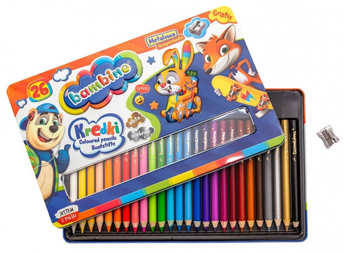 Bambino Colour Pencils with Sharpener, Metal Box 26 Colours