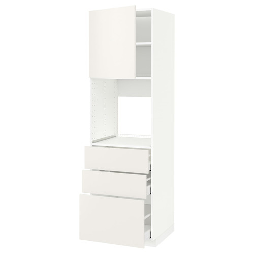 METOD / MAXIMERA High cab f oven w door/3 drawers, white/Veddinge white, 60x60x200 cm