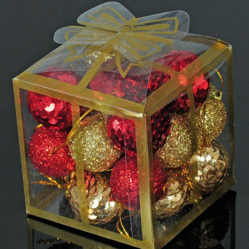 Christmas Glitter Baubles Set 10 cm 20 pcs, plastic, red, gold