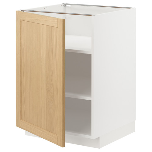 METOD Base cabinet with shelves, white/Forsbacka oak, 60x60 cm