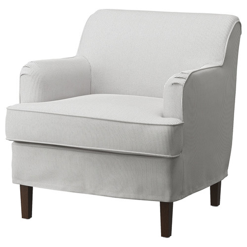 ROCKSJÖN Armchair with footstool, Klovsta grey/white