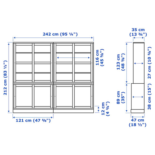 HAVSTA Storage comb w sliding glass doors, grey-beige, 242x47x212 cm