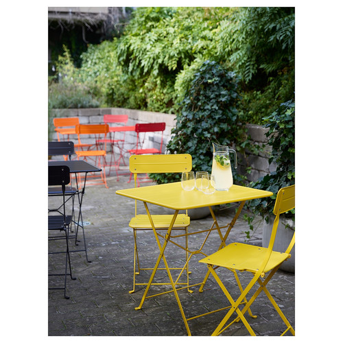 SUNDSÖ Table, bright yellow outdoor, 65x65 cm