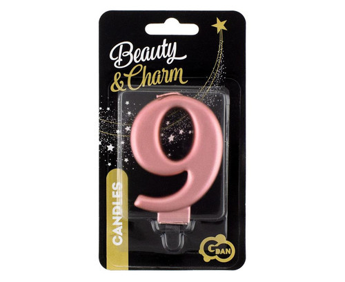 Birthday Candle 9 Metallic 8cm, pink-gold