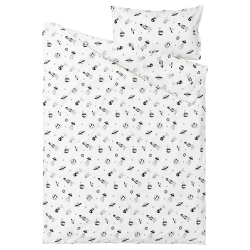 AFTONSPARV Duvet cover and pillowcase, space white/black, 150x200/50x60 cm