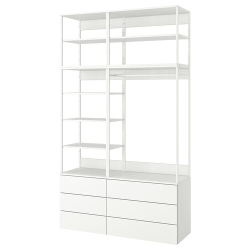 PLATSA Wardrobe with 6 drawers, white, Fonnes white, 140x42x241 cm