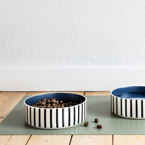 UTSÅDD Pet bowl, stripe pattern black-blue/dark blue, 15 cm